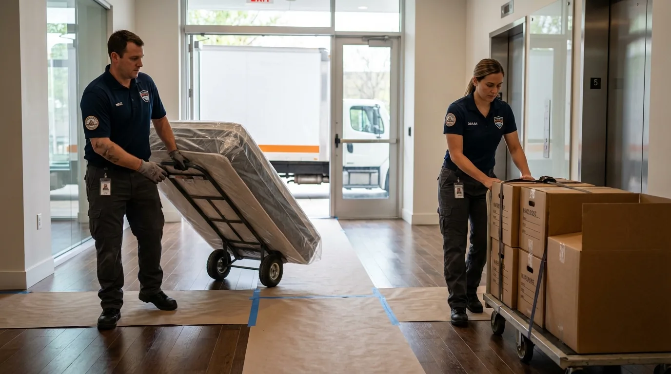 Professional apartment movers loading elevator in Parkersburg, WV